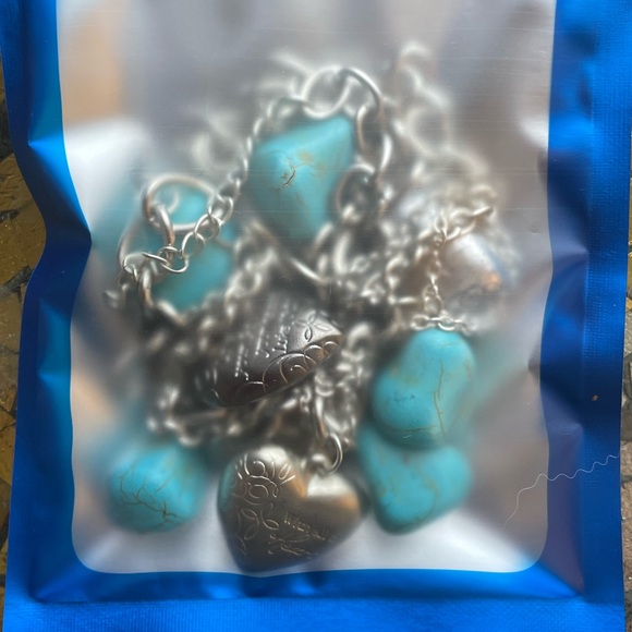 Brilliant Blue & Silver Hearts and Stones Necklace - Picture 5 of 6